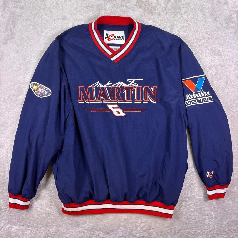 Vtg Chase Authentics Mens Windbreaker L‎ Navy Blue Mark Martin Valvoline Racing
